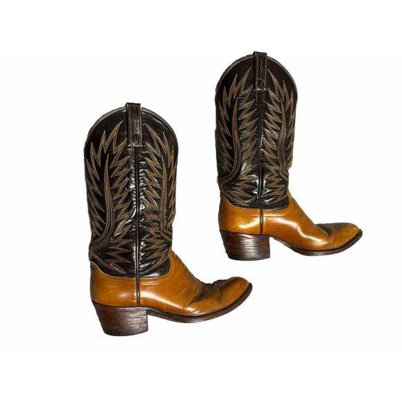 Dan Post Men's Size 7.5 Two Tone Black Brown Leather Western Cowboy Boots